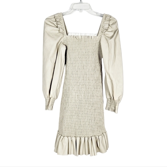 7 For All Mankind Smocked Faux Leather Mini Dress cream - Picture 1 of 5
